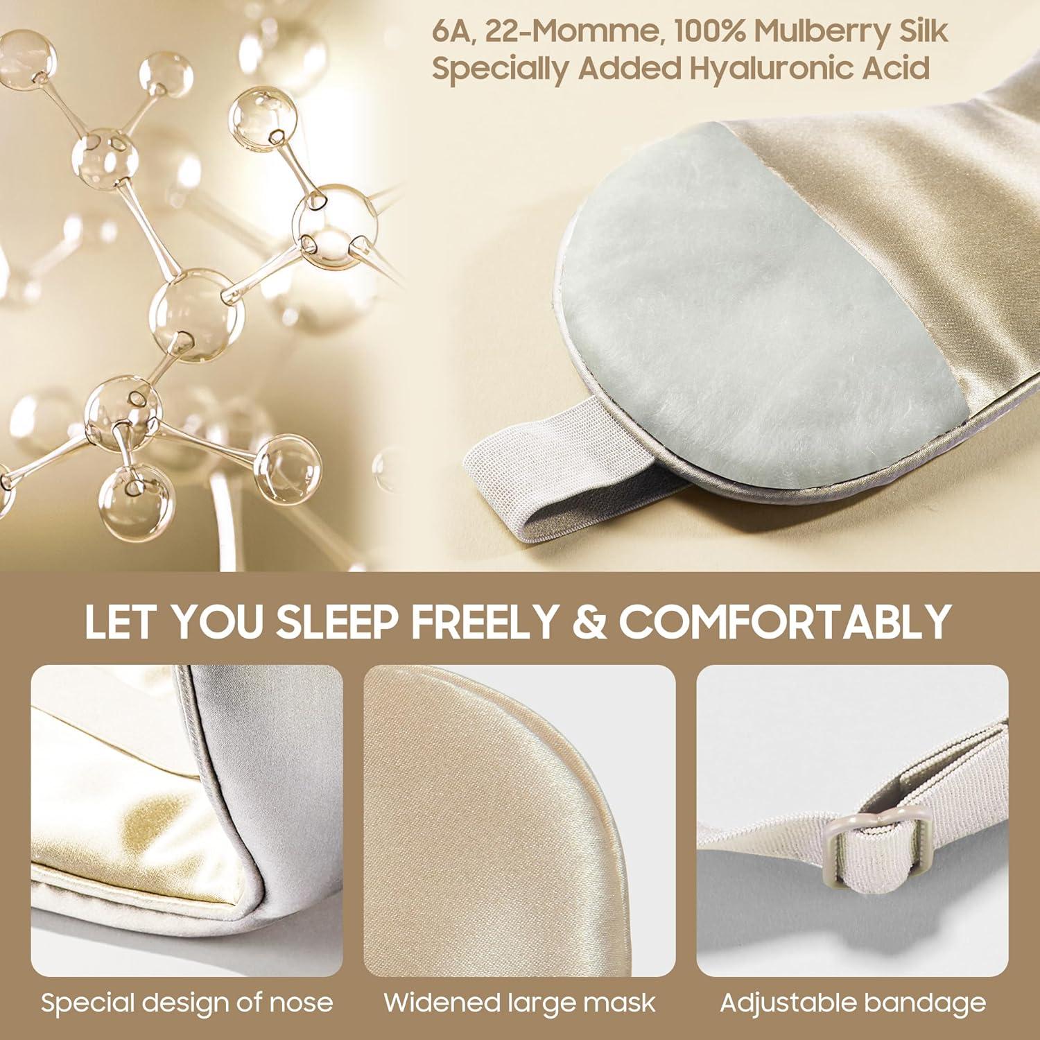 Mascarilla para dormir ZOESMIEN 100% seda de morera oro champán