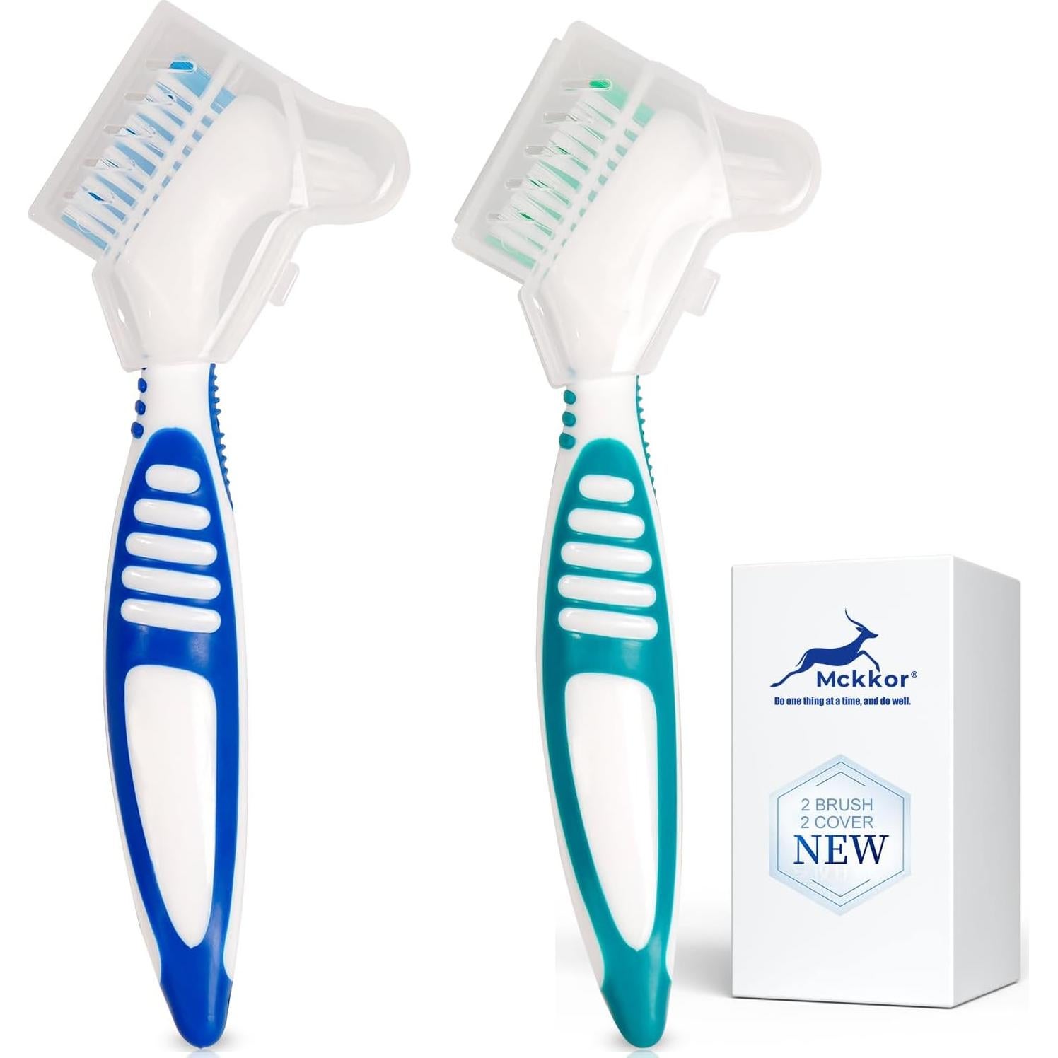 Juego de Cepillos de Dentaduras Mckkor con Soporte Ergonómico