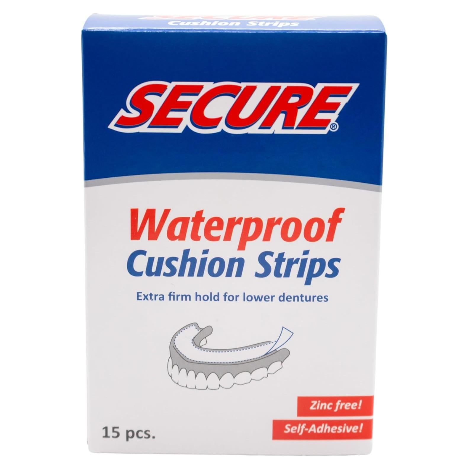 Tiras Adhesivas para Dentaduras Secure - Sin Zinc - 15 Tiras