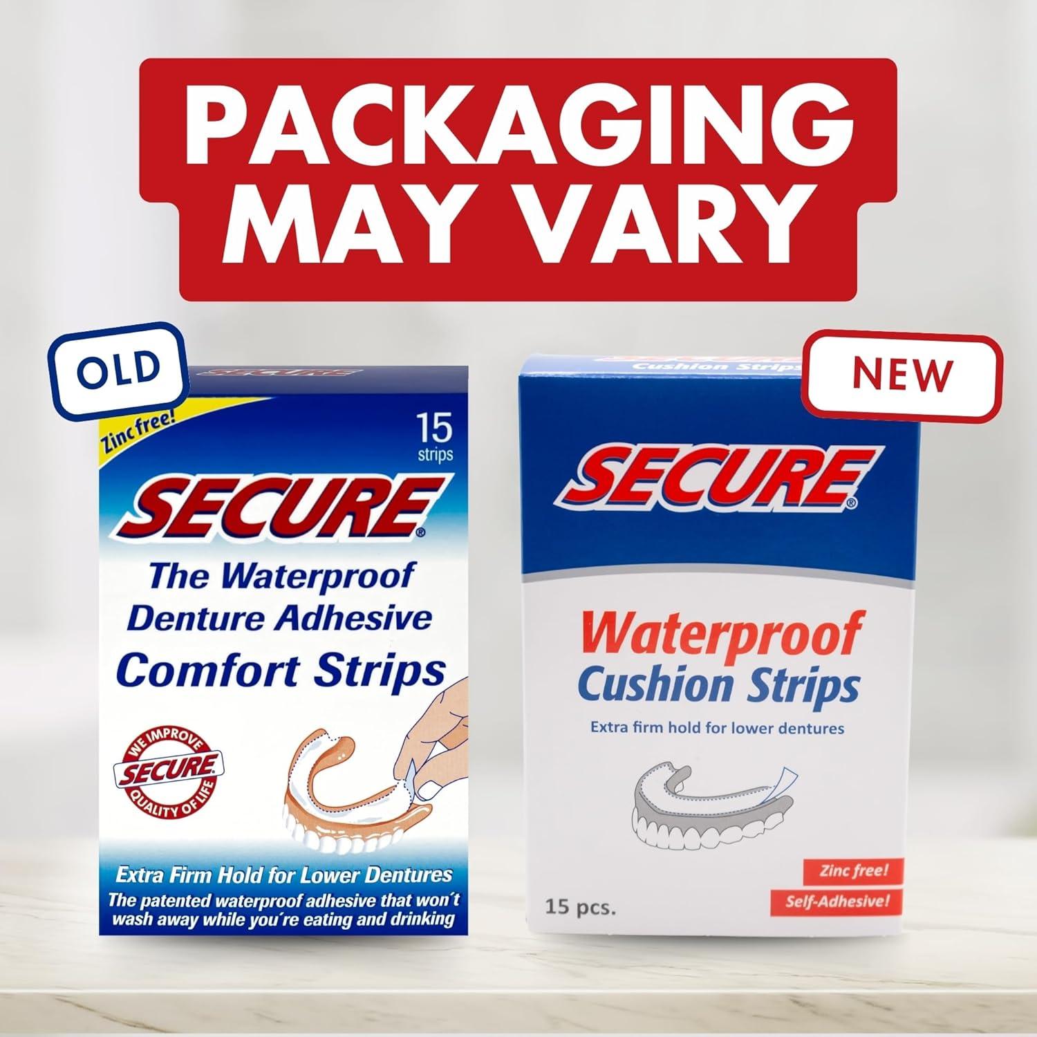 Tiras Adhesivas para Dentaduras Secure - Sin Zinc - 15 Tiras