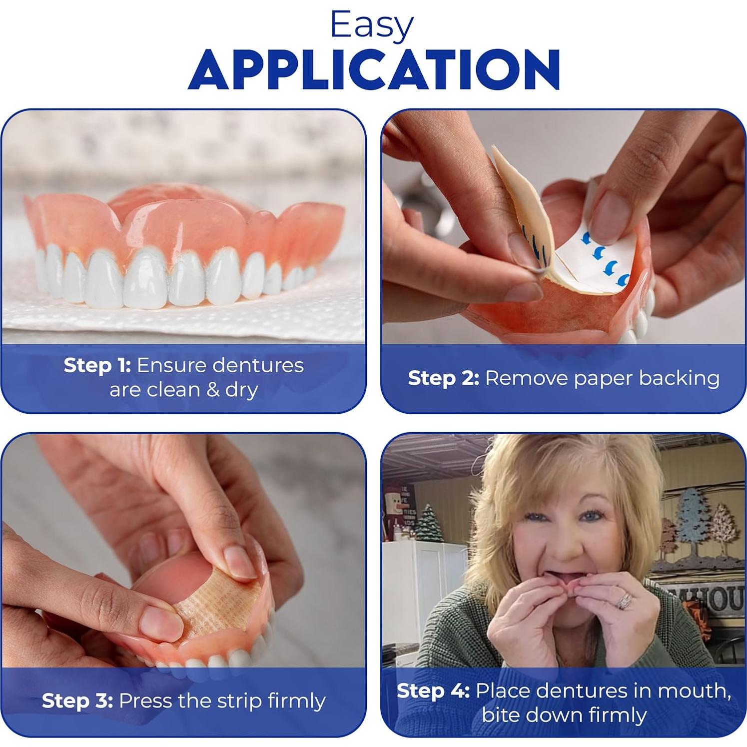 Tiras Adhesivas para Dentaduras Secure - Sin Zinc - 15 Tiras