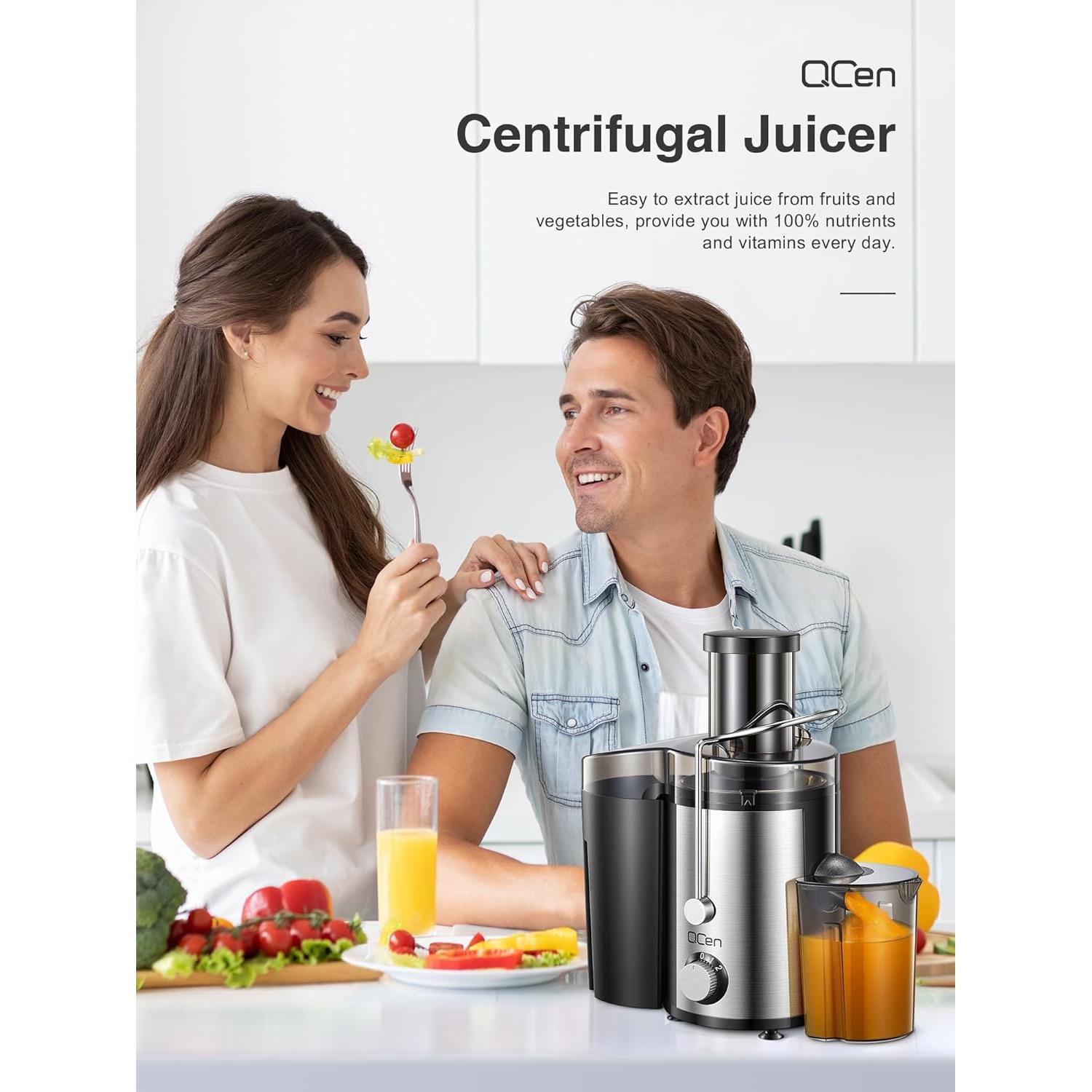 Extractor de Jugo QCen 800W Doble Velocidad Acero Inoxidable