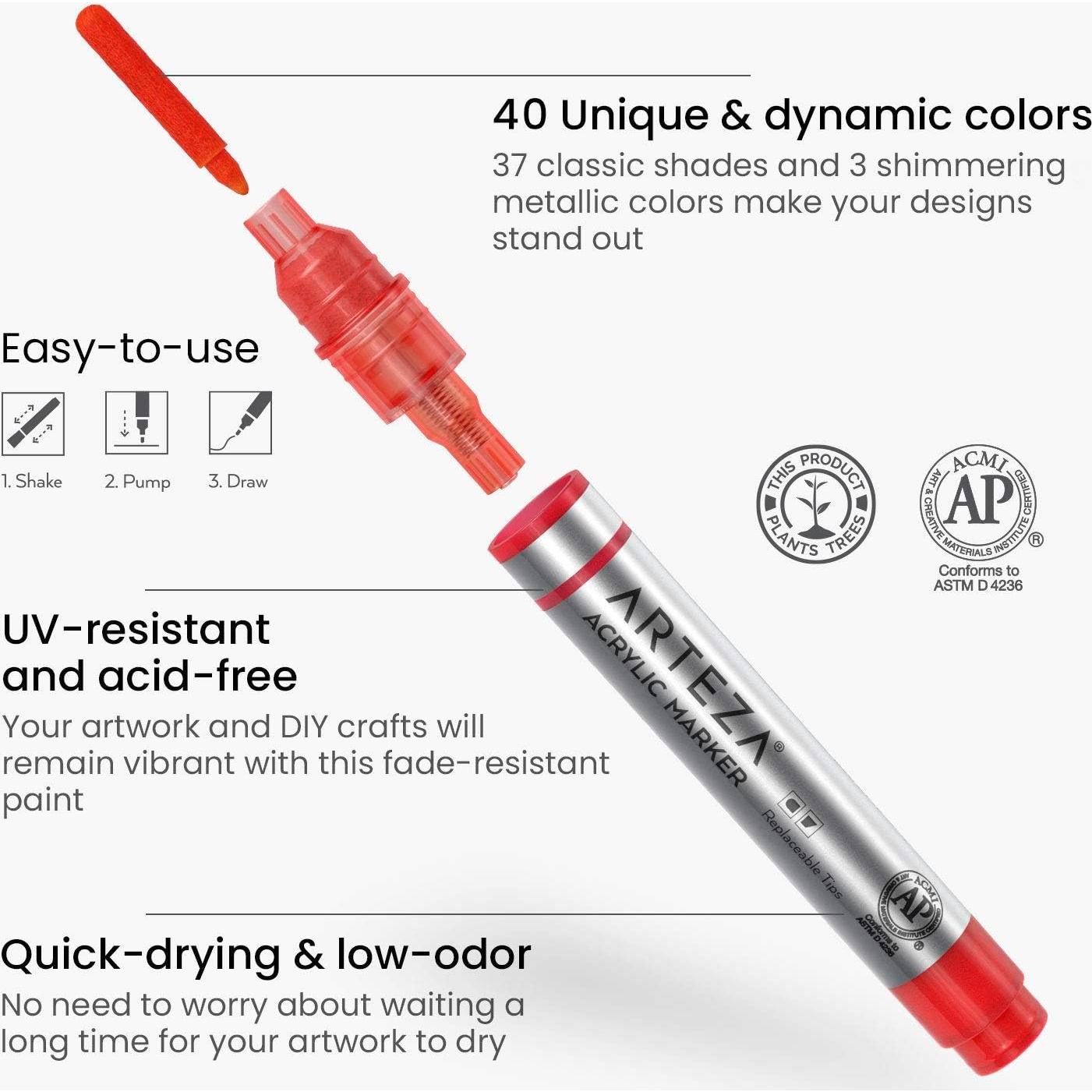 Set de 40 Marcadores de Pintura Acrílica ARTEZA Multicolor