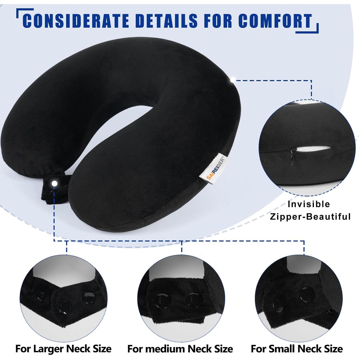 Almohada de Viaje SAIREIDER 100% Espuma de Memoria Negra