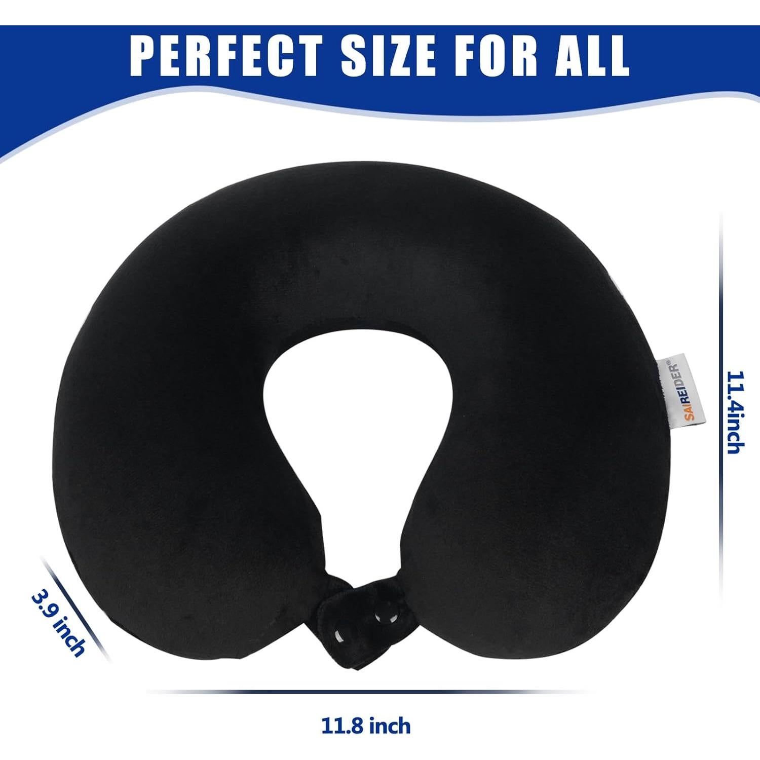 Almohada de Viaje SAIREIDER 100% Espuma de Memoria Negra