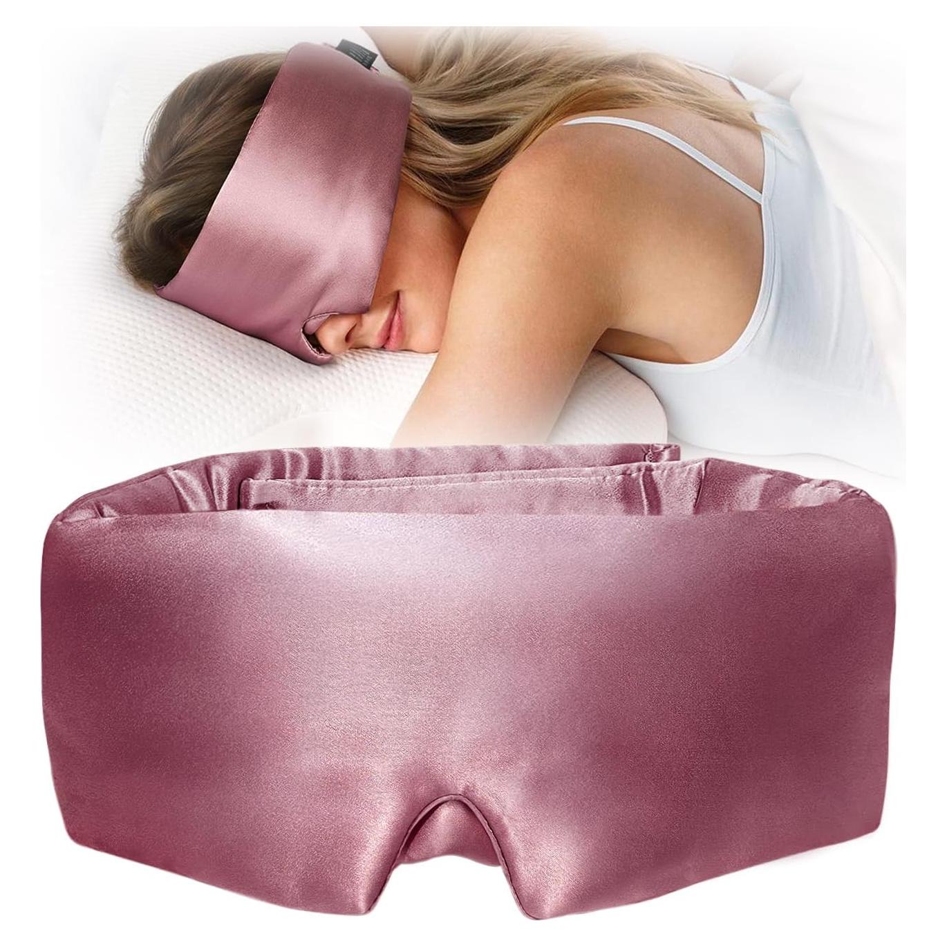 YFONG Máscara de Seda para Dormir 100% Morera Rosa Ajustable