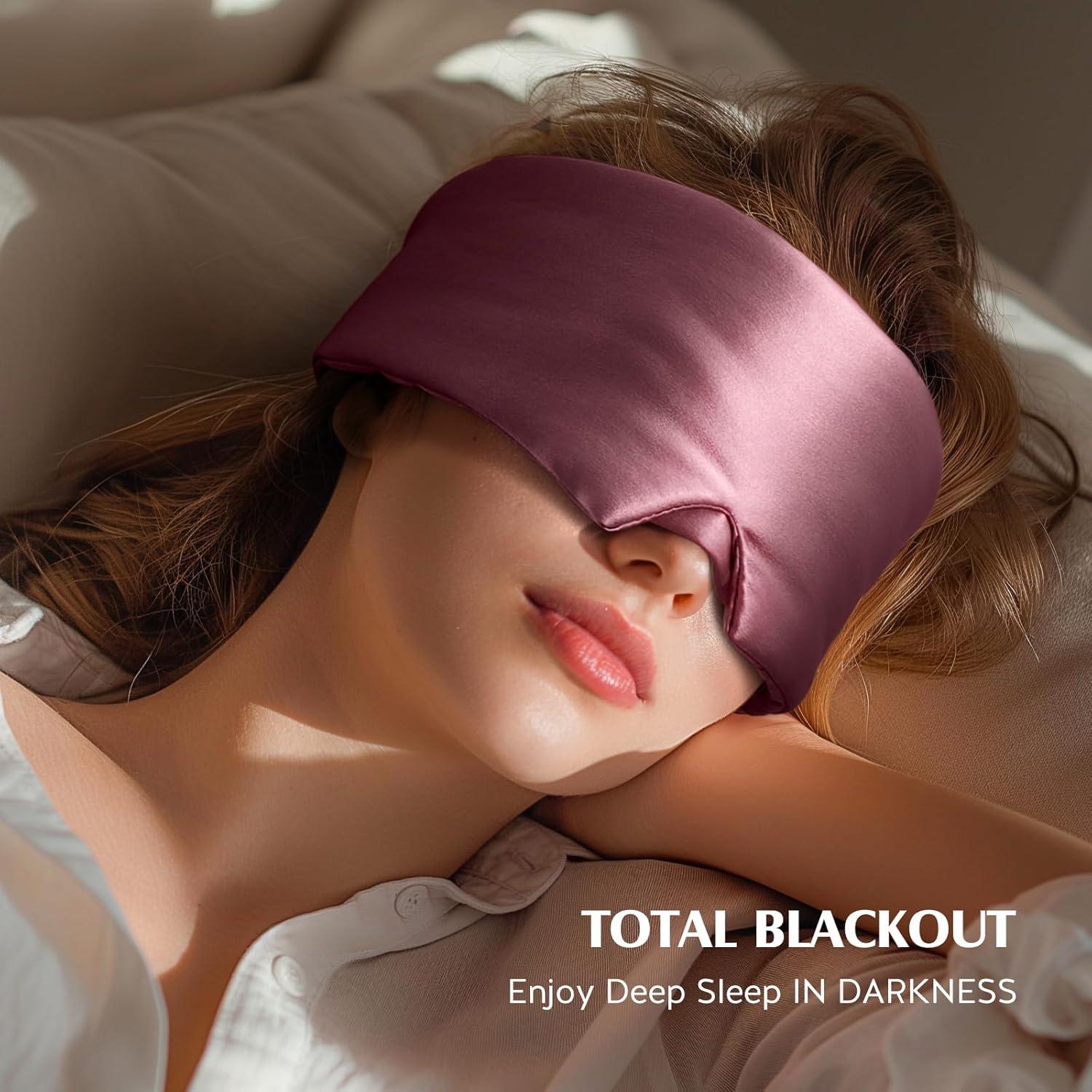 YFONG Máscara de Seda para Dormir 100% Morera Rosa Ajustable