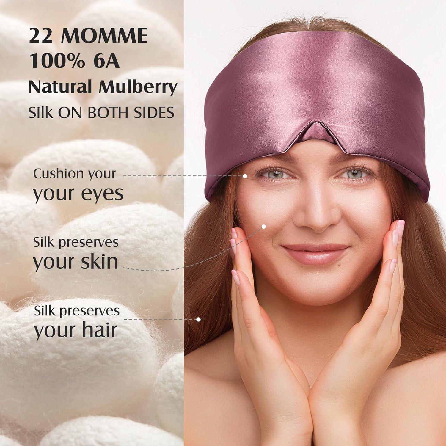 YFONG Máscara de Seda para Dormir 100% Morera Rosa Ajustable