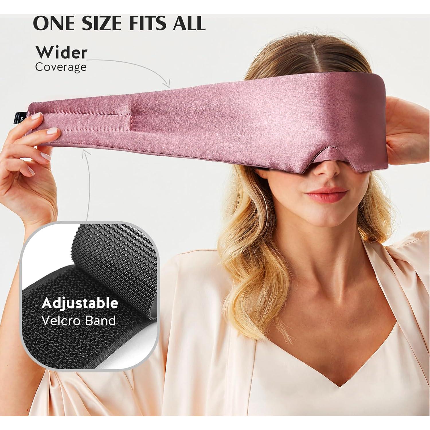 YFONG Máscara de Seda para Dormir 100% Morera Rosa Ajustable