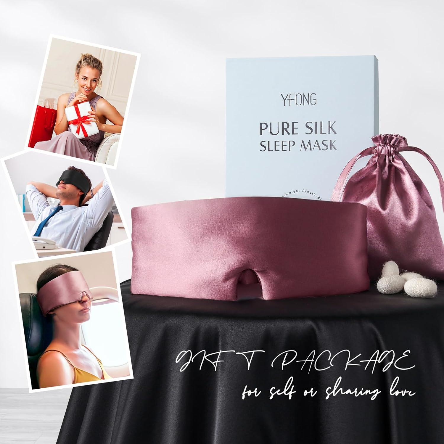 YFONG Máscara de Seda para Dormir 100% Morera Rosa Ajustable