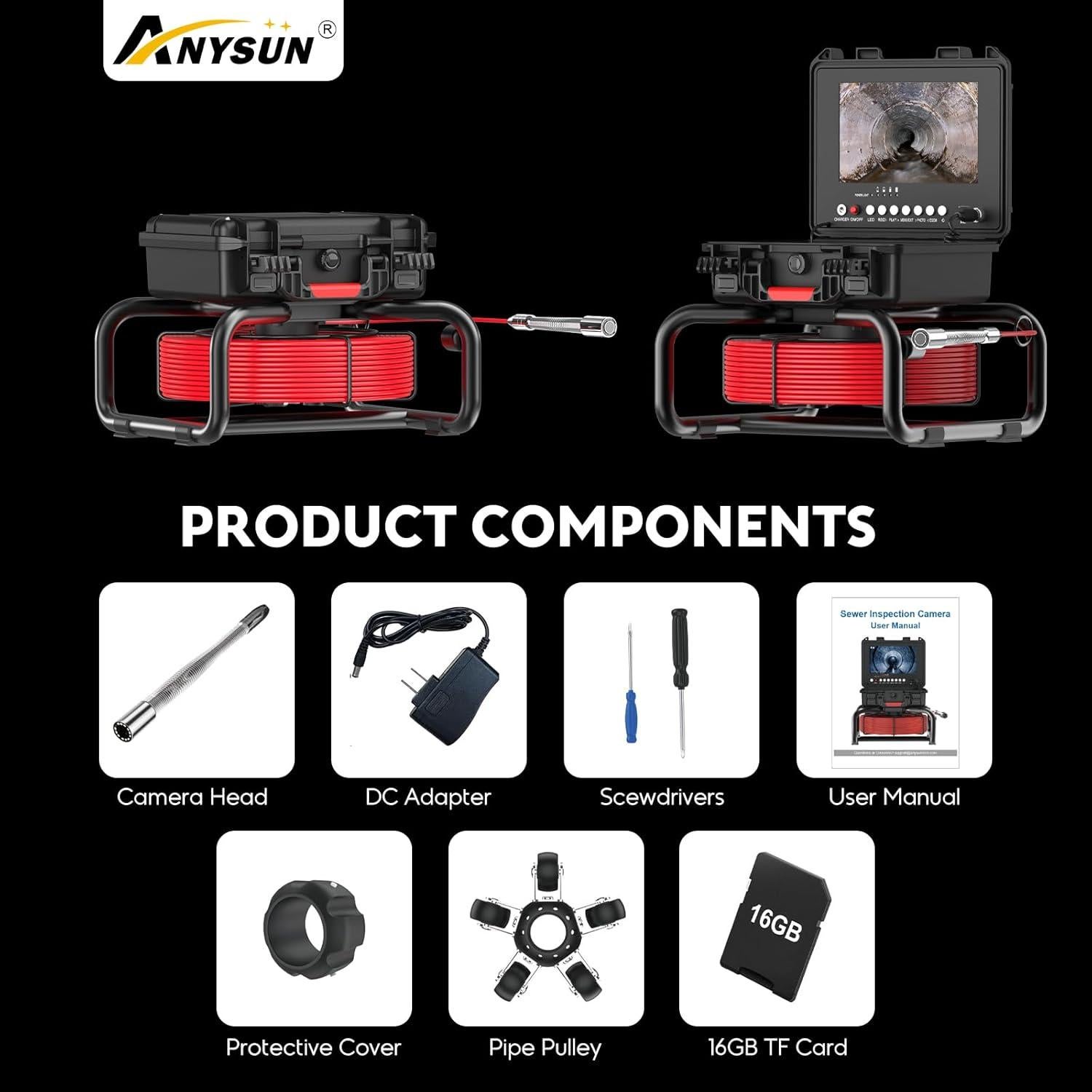 Cámara de Inspección de Alcantarillado Anysun 30M IP68 1080P