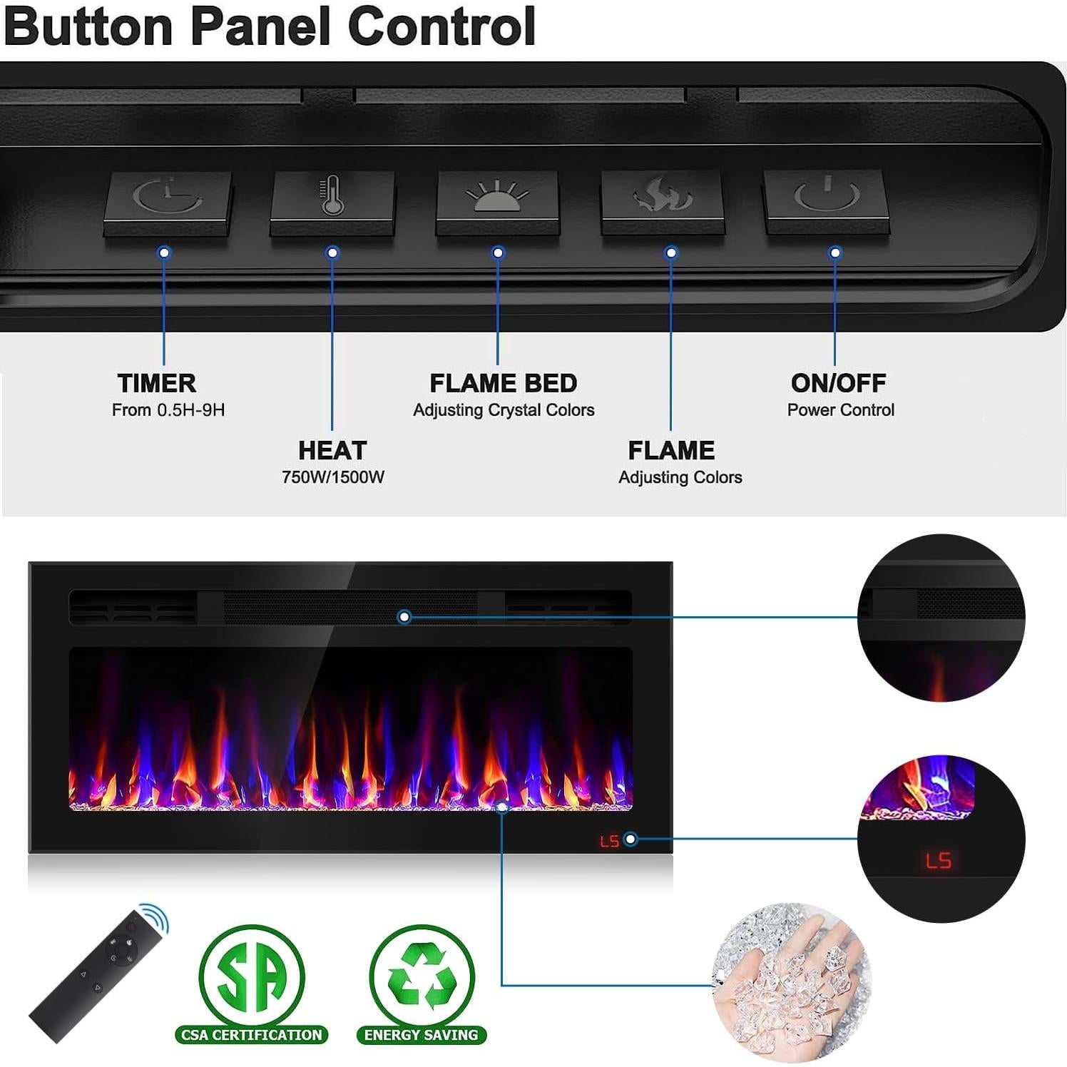 Chimenea Eléctrica Recesada Sixfivsevn 91.4 cm, Control Remoto
