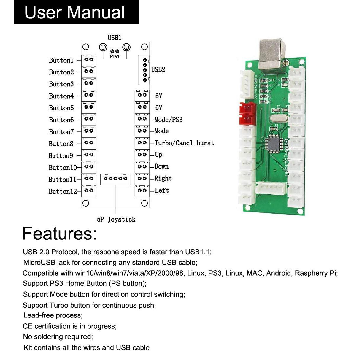 Kit de Piezas DIY Arcade HAAMIIQII 2 Jugadores USB Joysticks y Botones