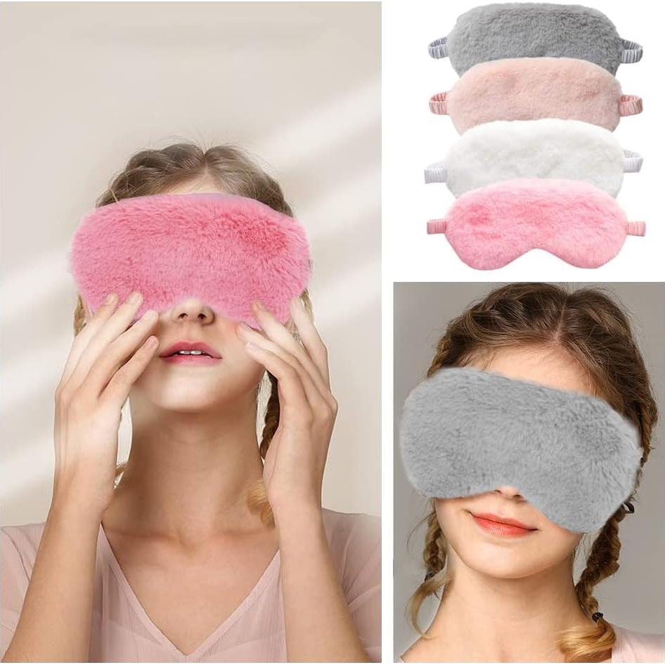 4 Máscaras de Sueño de Peluche Haniu, Suaves y Coloridas