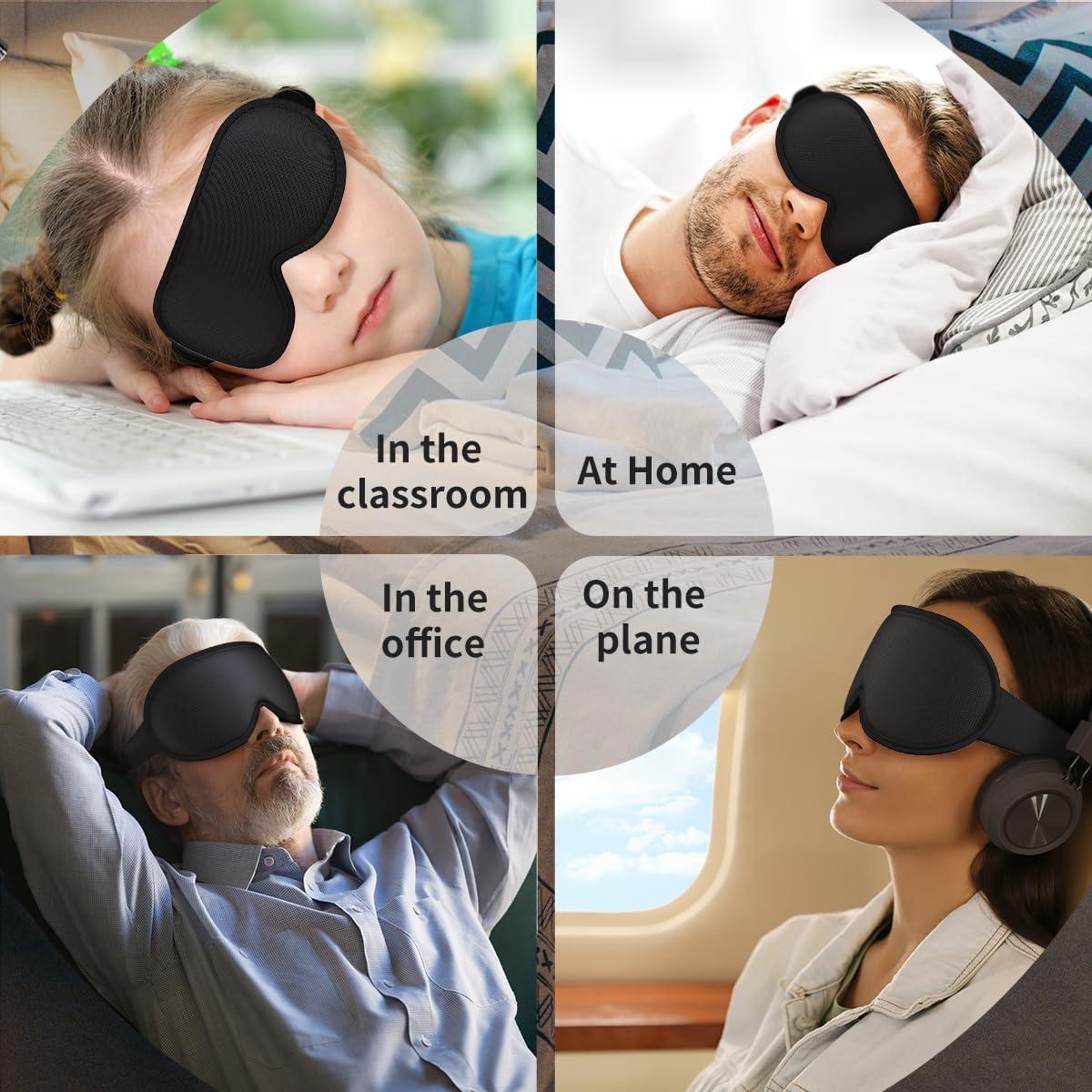 Máscara de Ojos Easysleep 3D Contorneada Negra - Bloqueo Total de Luz