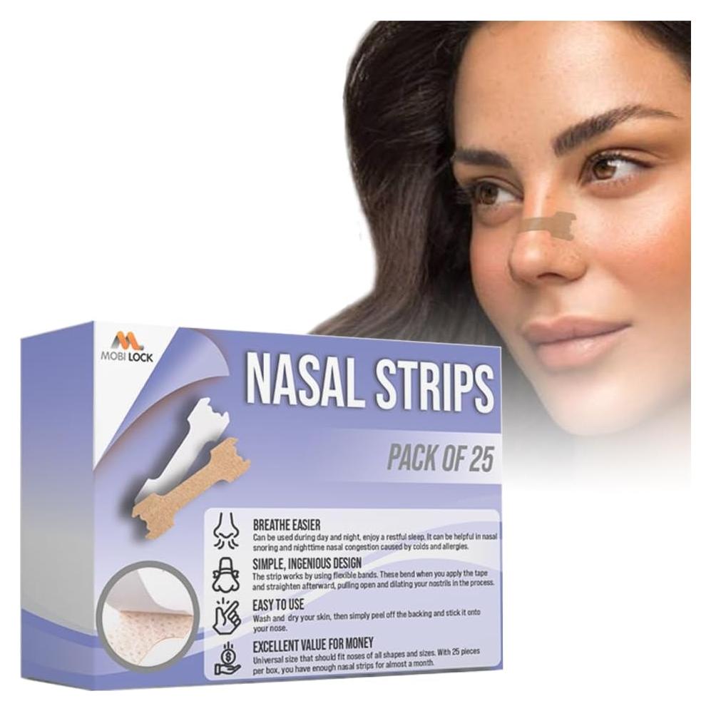 Tiras Nasales Anti-Ronquidos Mobi Lock - 25 Piezas Pequeñas