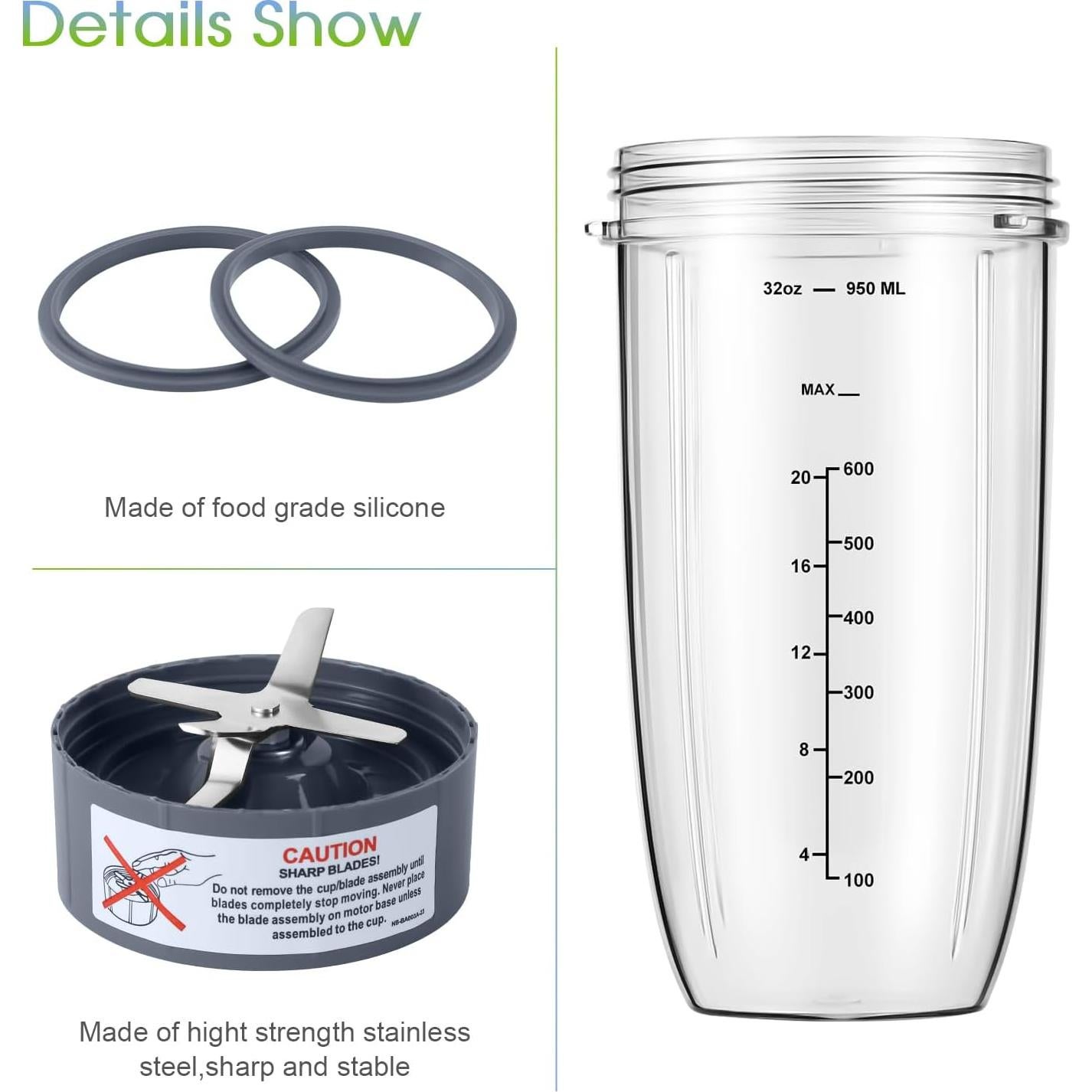 Piezas de Repuesto NutriBullet 32oz Cuchilla y Juntas