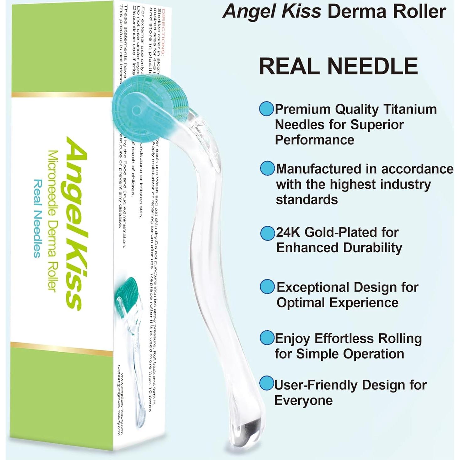 Rodillo Dermal Angel Kiss 0.25mm Titanio para Microneedling