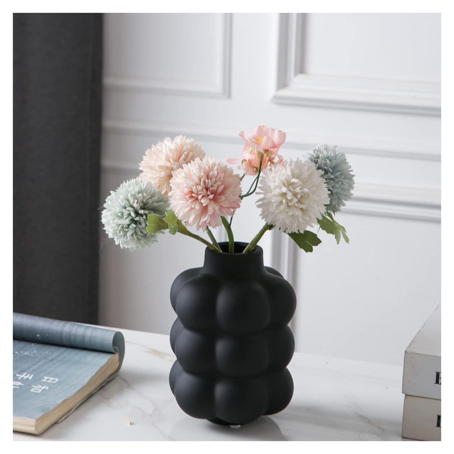 Jarrón de Cerámica Negra Mowtanco 17 cm Decoración Moderna