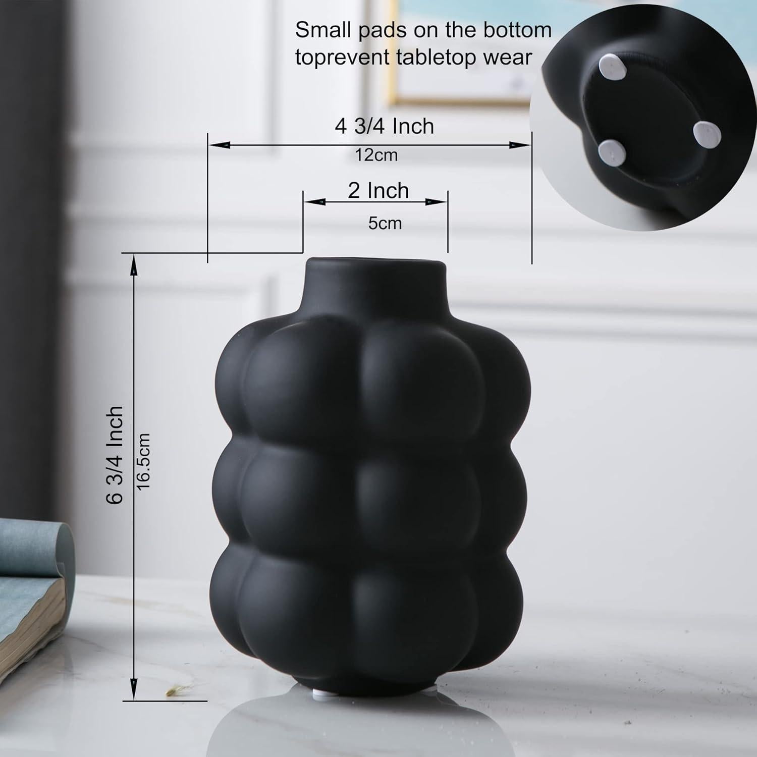 Jarrón de Cerámica Negra Mowtanco 17 cm Decoración Moderna