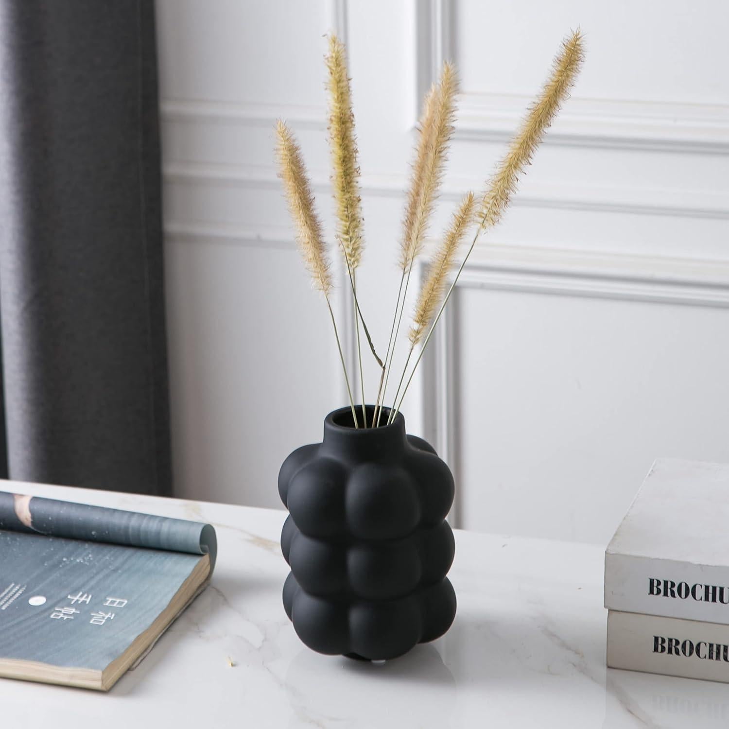 Jarrón de Cerámica Negra Mowtanco 17 cm Decoración Moderna