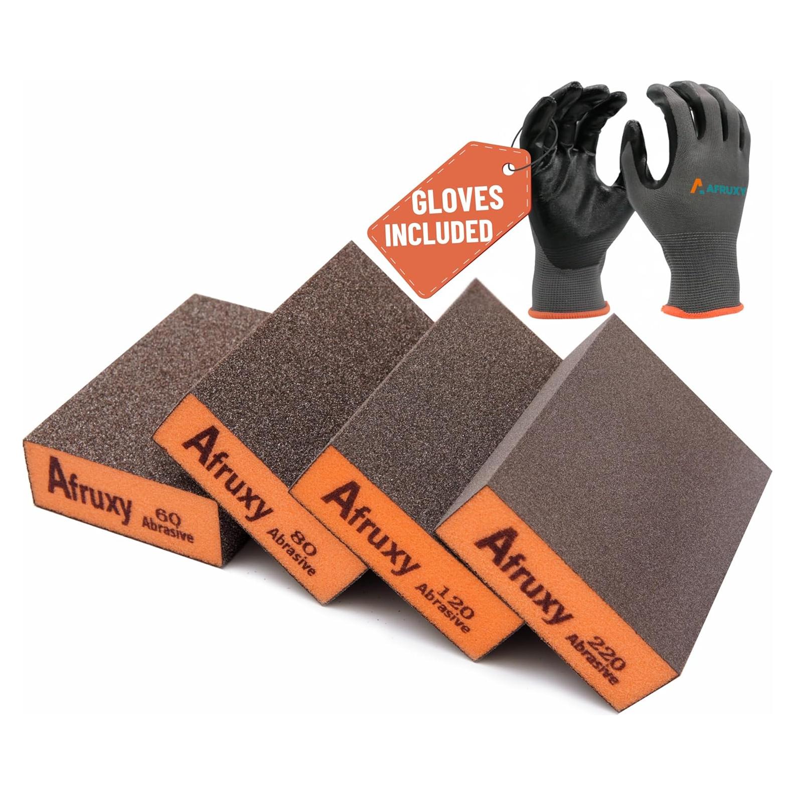 Esponjas de Lijado Afruxy 4-Pack con Guantes - Granos 60/80/120/220