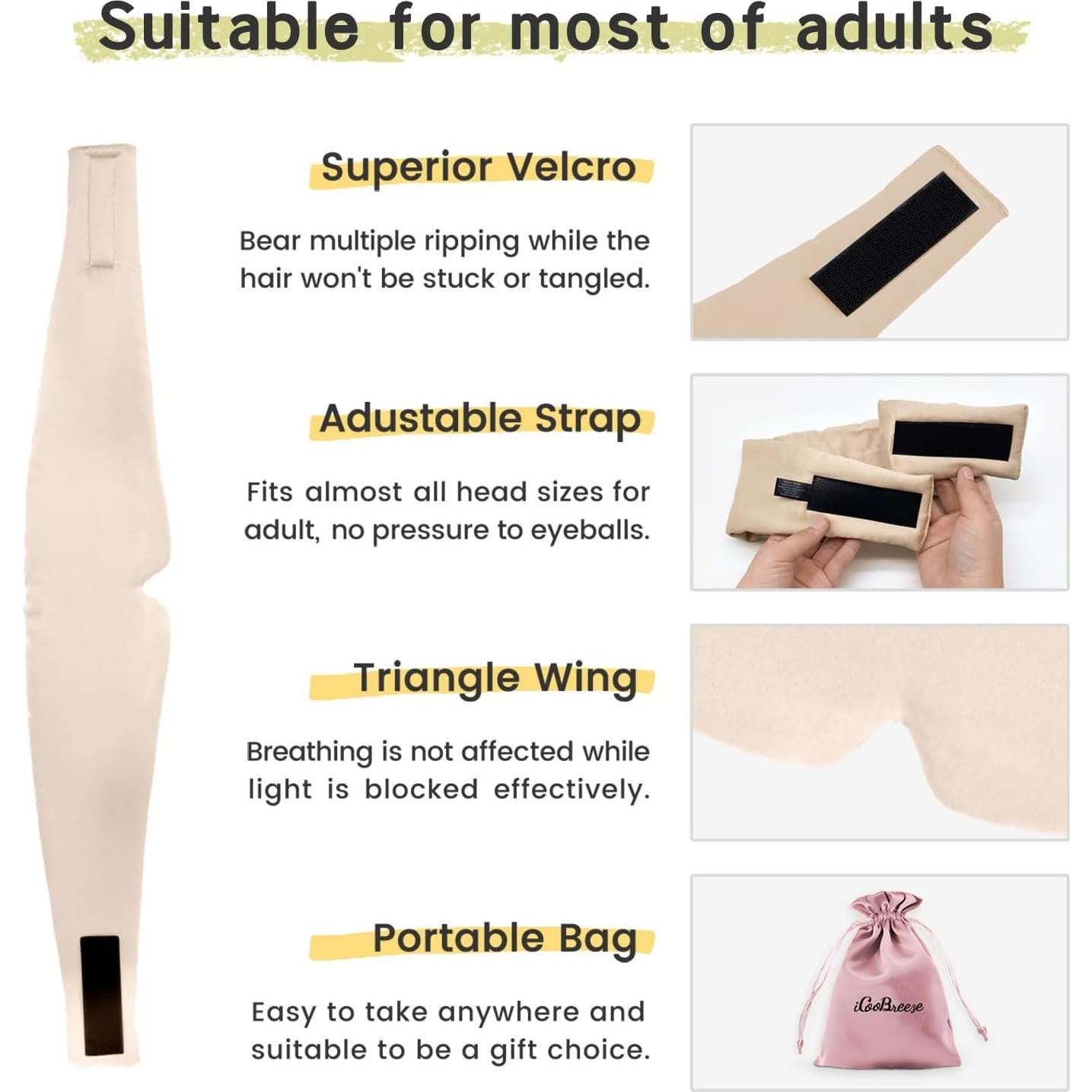 Máscara de Ojos de Bambú iCooBreeze Ajustable Grande Albaricoque