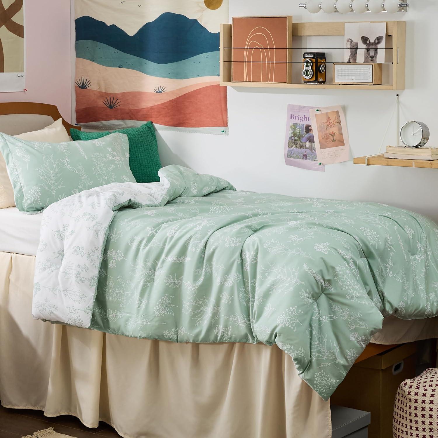 Juego de Edredón Twin Verde Salvia Bedsure Floral 2 Piezas