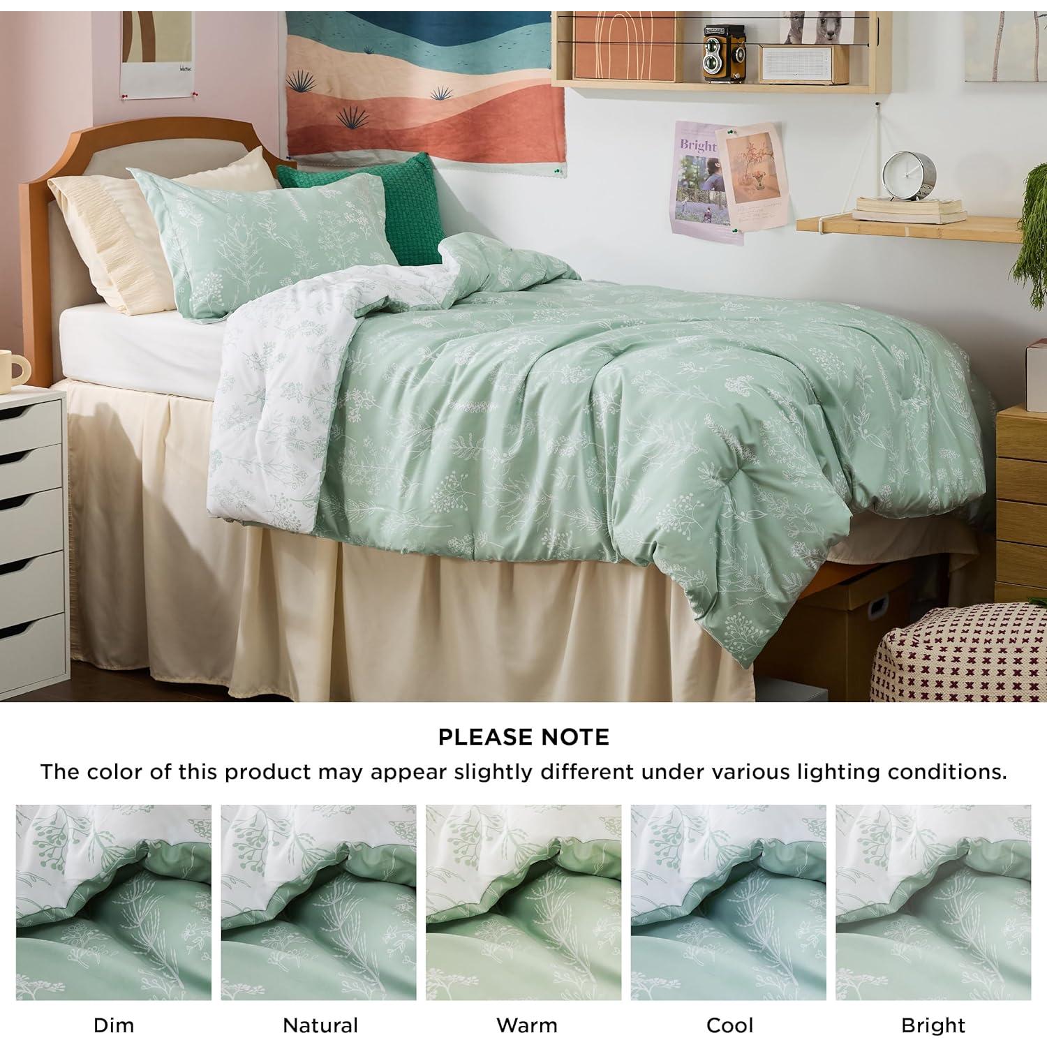 Juego de Edredón Twin Verde Salvia Bedsure Floral 2 Piezas