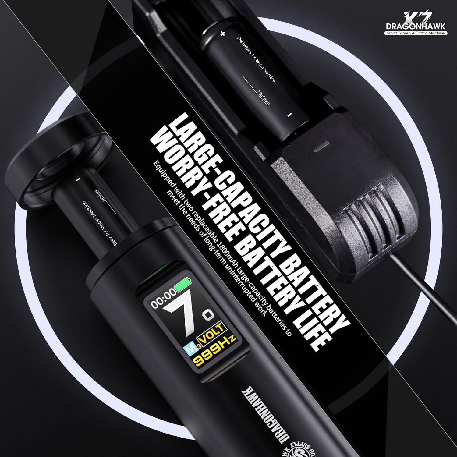 Kit de Tatuaje Dragonhawk X7 Inalámbrico con Pantalla Inteligente
