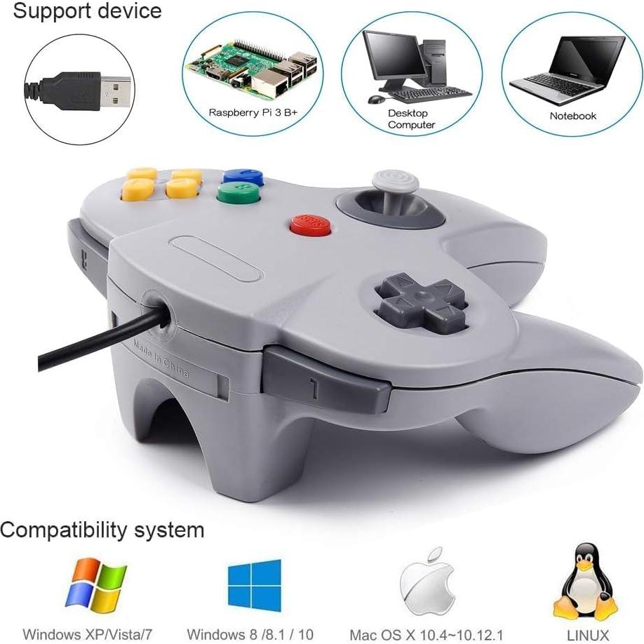 Controlador USB KIWITATA N64 para PC y Mac - Gris