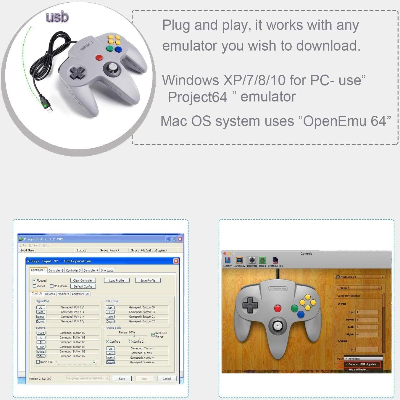 Controlador USB KIWITATA N64 para PC y Mac - Gris