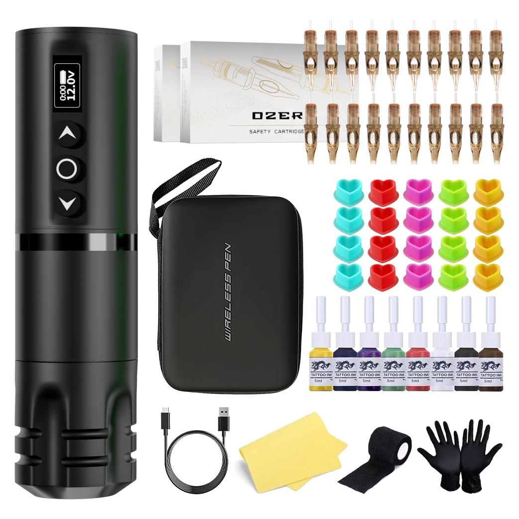 Kit de pluma de tatuaje OZER Inalámbrico 53Pcs con Agujas