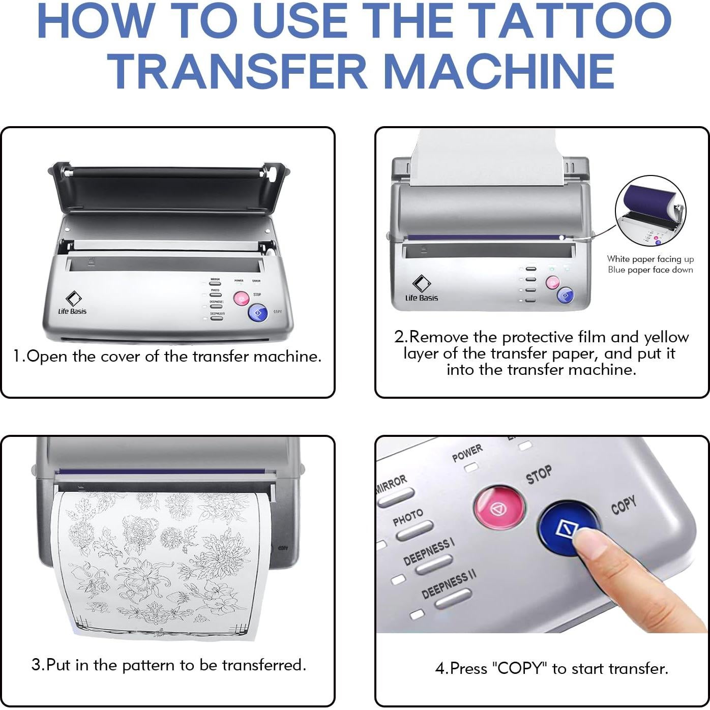 Impresora de Tatuajes LifeBasis Profesional con 20 Hojas A4/A5