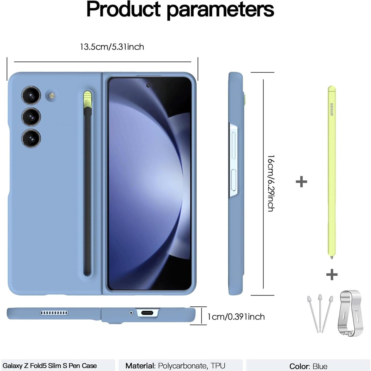 Funda AWINNER para Samsung Galaxy Z Fold5 con S Pen Azul