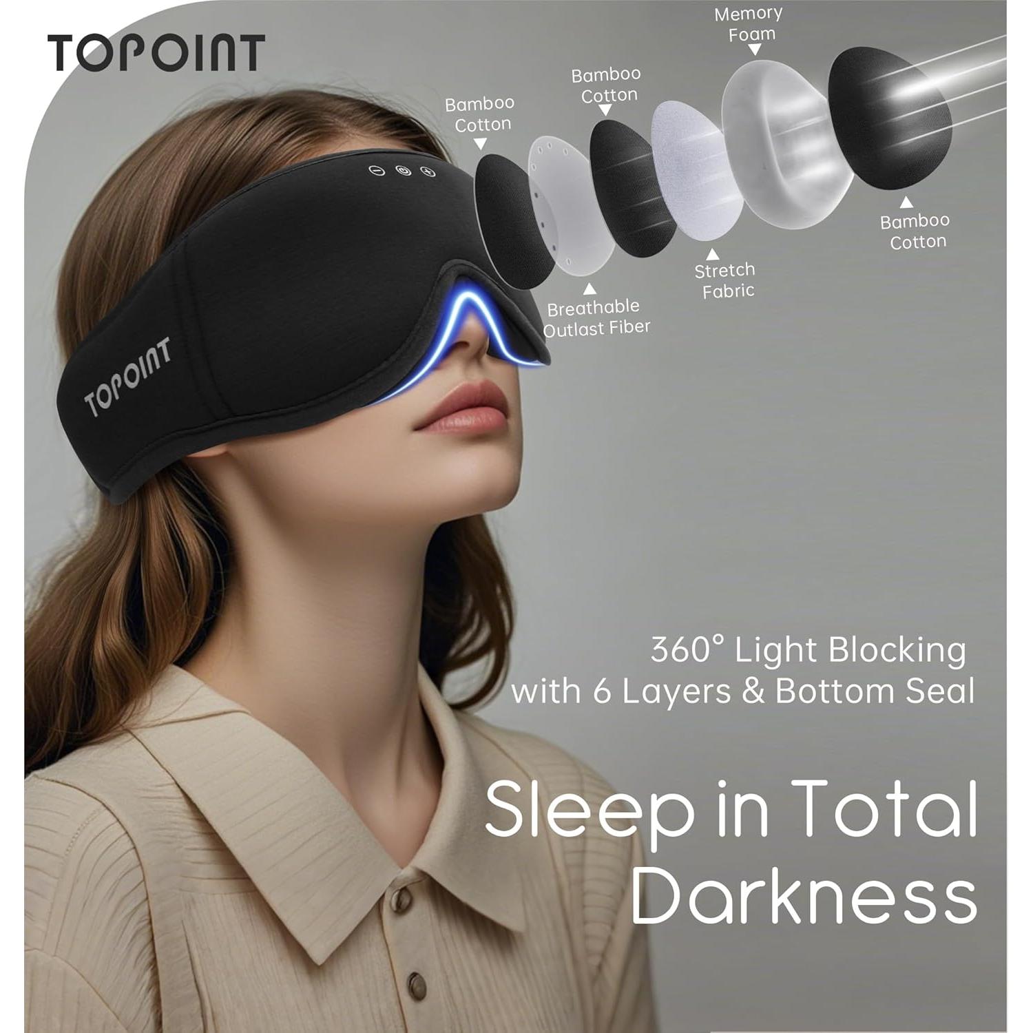 Máscara para dormir Bluetooth TOPOINT GH02 3D con algodón de bambú