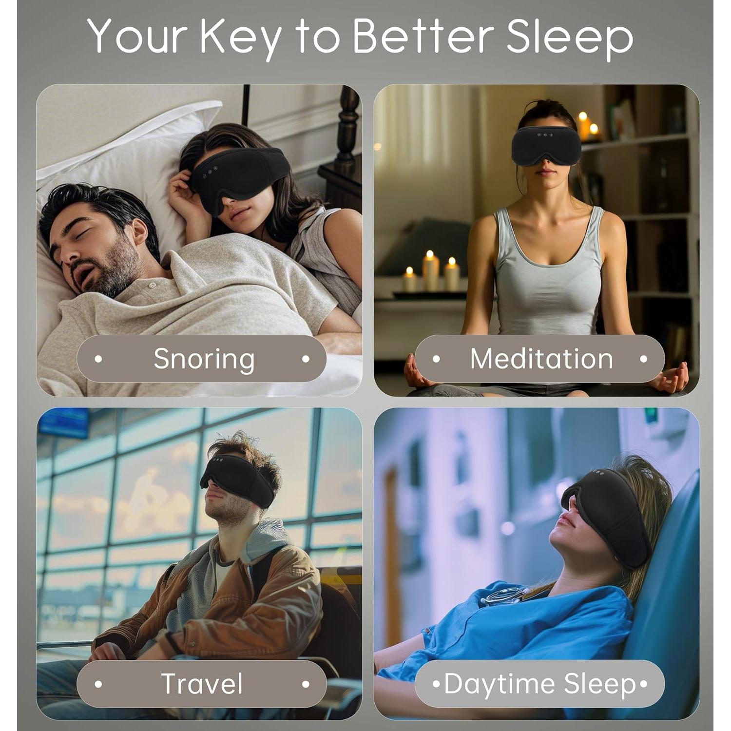 Máscara para dormir Bluetooth TOPOINT GH02 3D con algodón de bambú