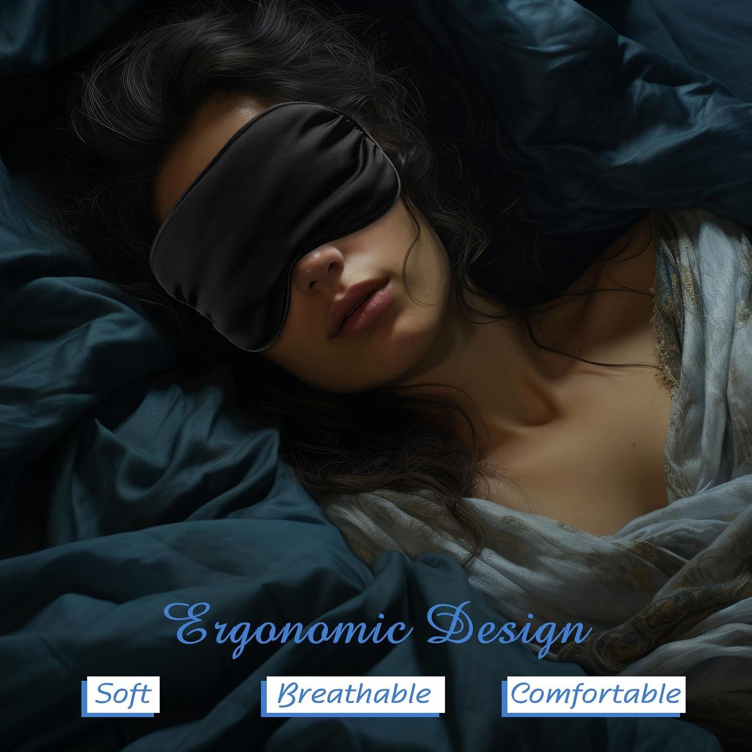 BBTO 8 Piezas Máscaras de Sueño de Seda Ajustables - Negro