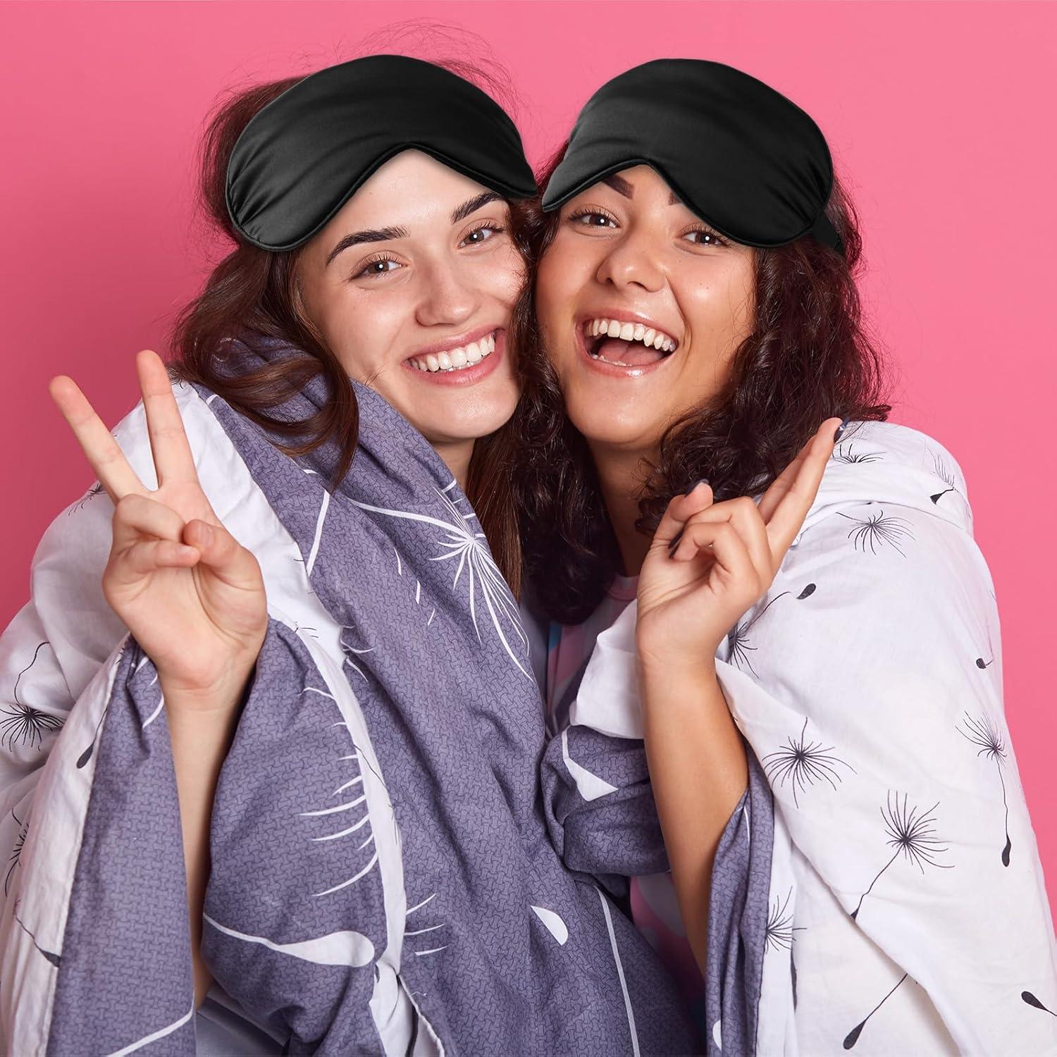 BBTO 8 Piezas Máscaras de Sueño de Seda Ajustables - Negro