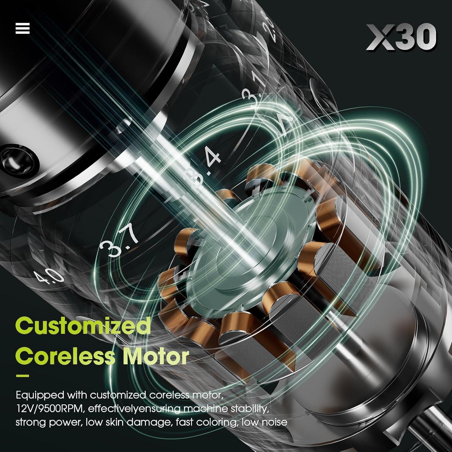 Kit de Máquina de Tatuaje Filter X30 con 20 Agujas y 8 Tintas