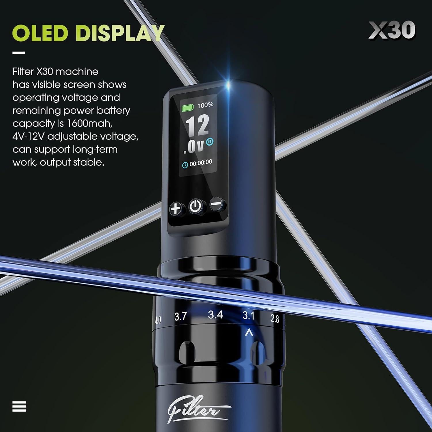 Kit de Máquina de Tatuaje Filter X30 con 20 Agujas y 8 Tintas