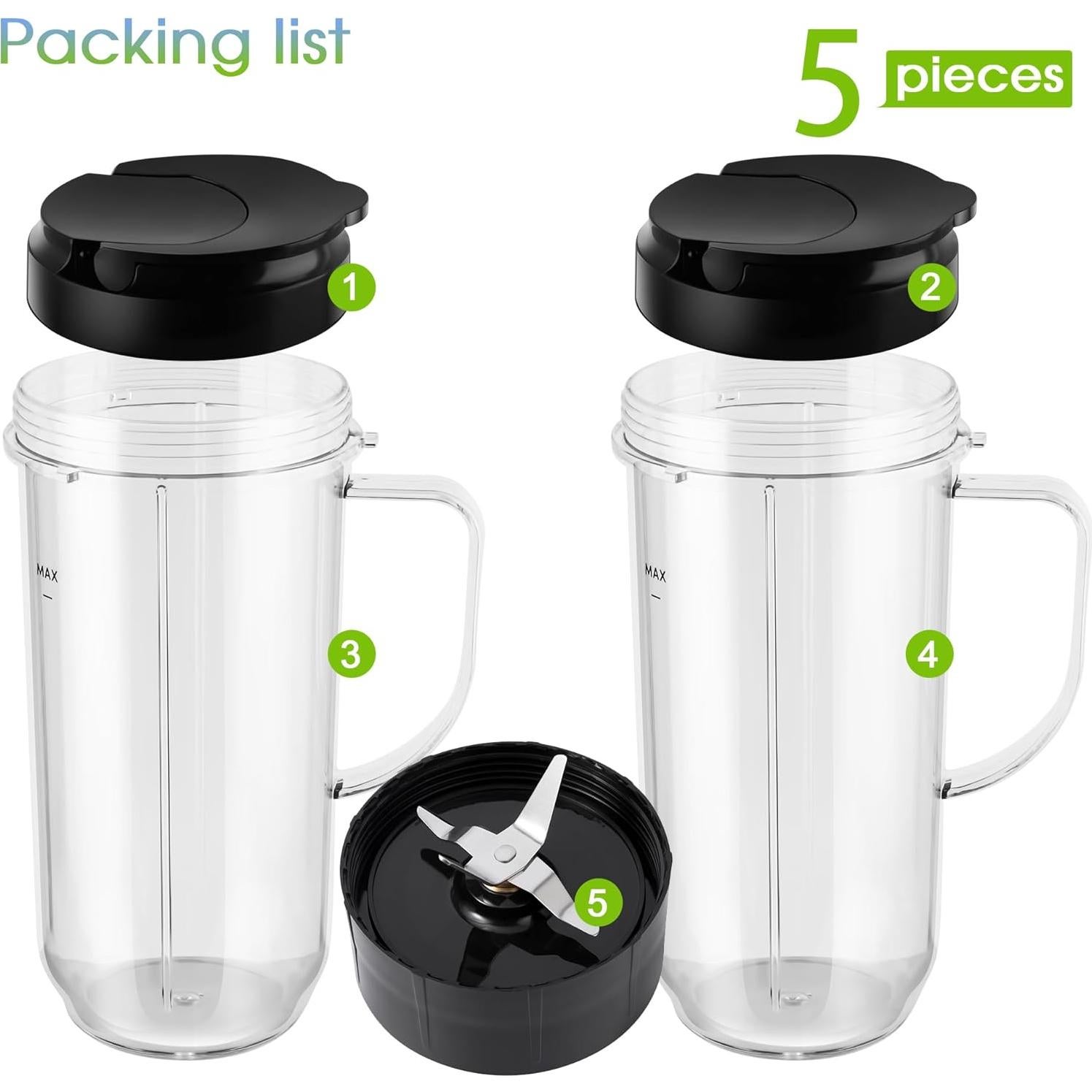 Juego de 5 tazas Magic Bullet 22 oz con tapa y cuchilla