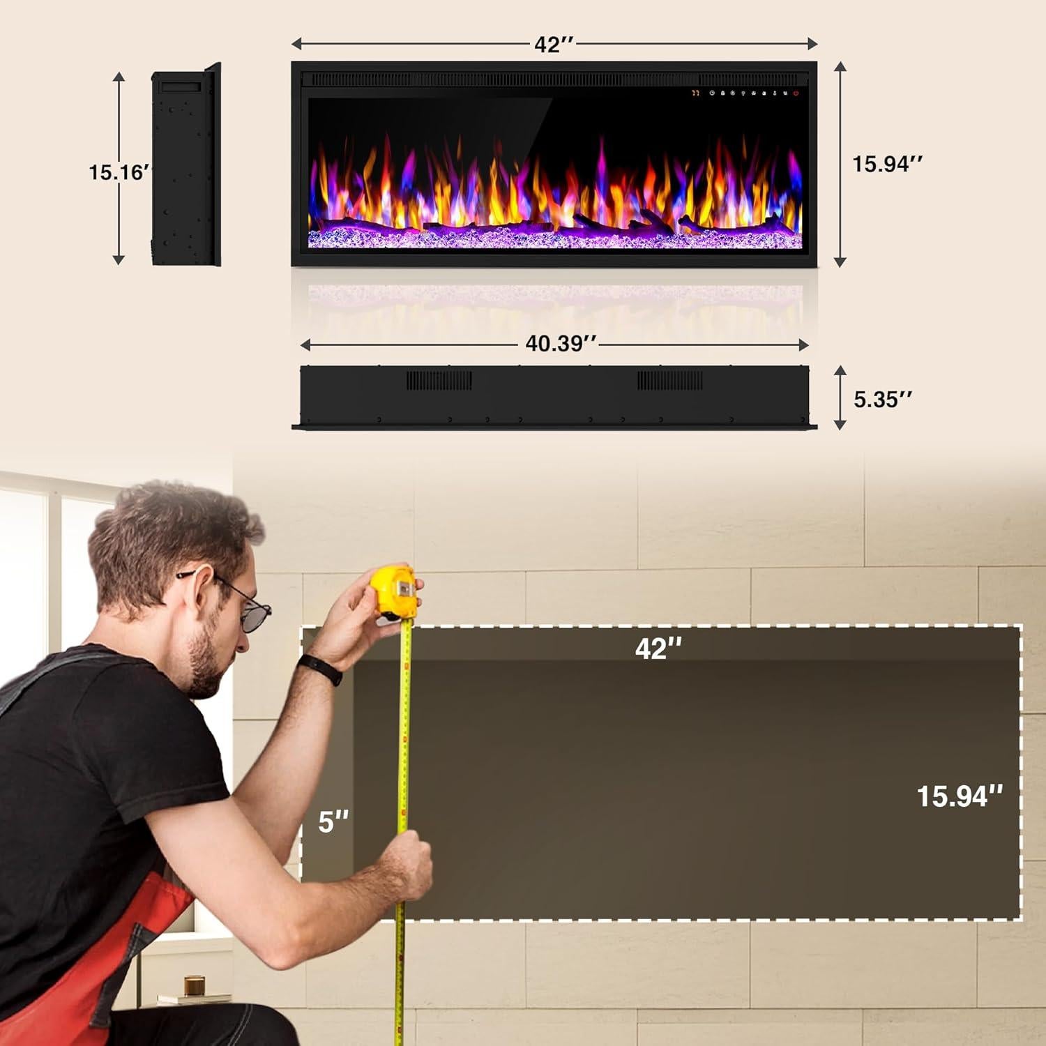 Chimenea eléctrica empotrada Riseon EFW-42A 1500W negra