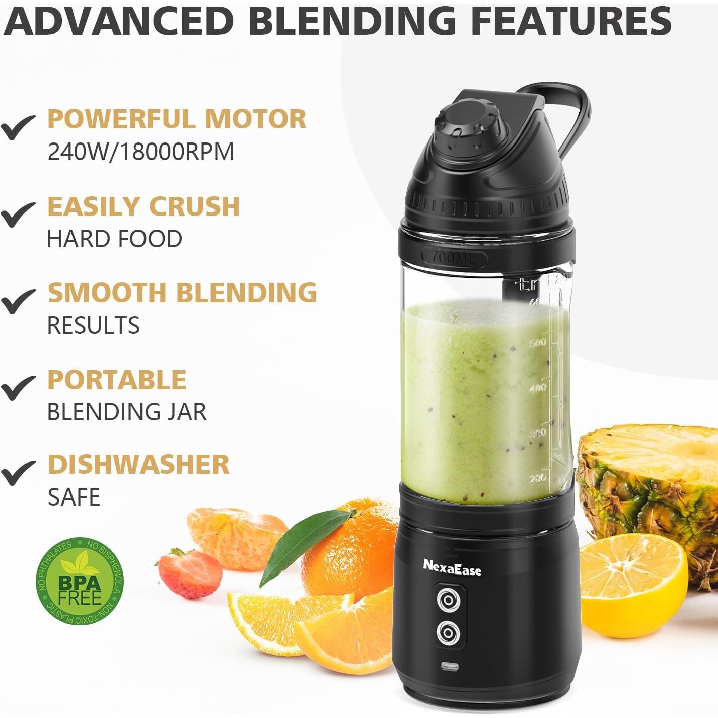 Licuadora Portátil NexaEase 700ml con Funda y Recetas