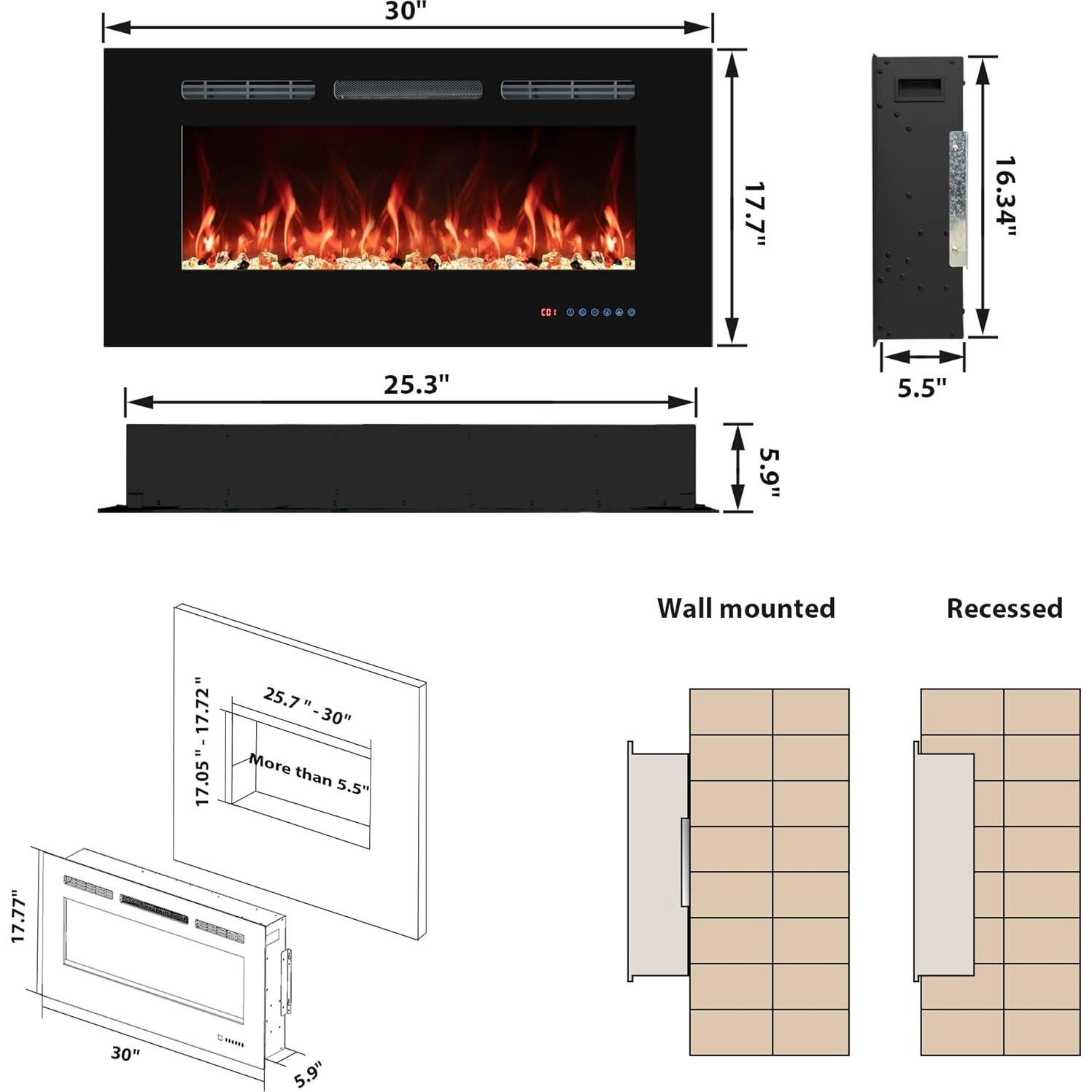 Insertos de Chimenea Eléctrica VINEMOUNT 76.2 cm Multicolor