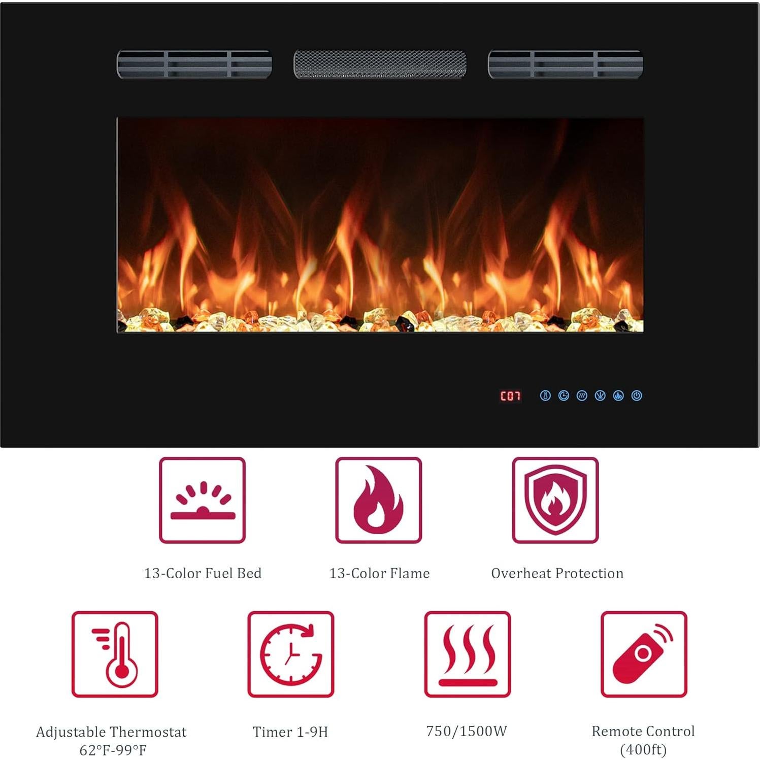 Insertos de Chimenea Eléctrica VINEMOUNT 76.2 cm Multicolor