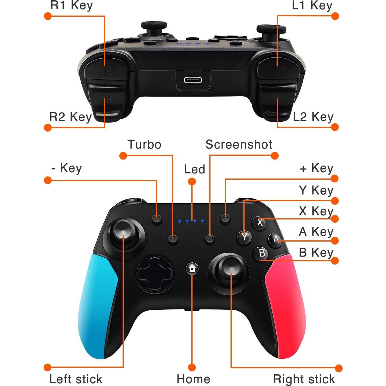 Controlador Pro Inalámbrico Nintendo Switch Rojo y Azul