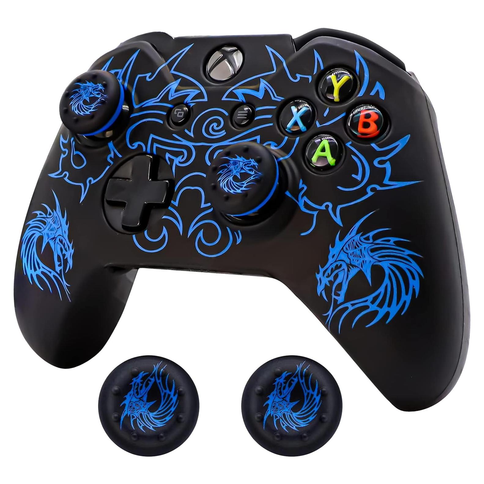 Xbox-One Controller Skin, BRHE Anti-Slip Silicone Cover Protector Case Accessories Set for Microsoft Xbox 1 Wireless/Wired Gamepad Joystick with 2 Thumb Grips Caps (Blue)