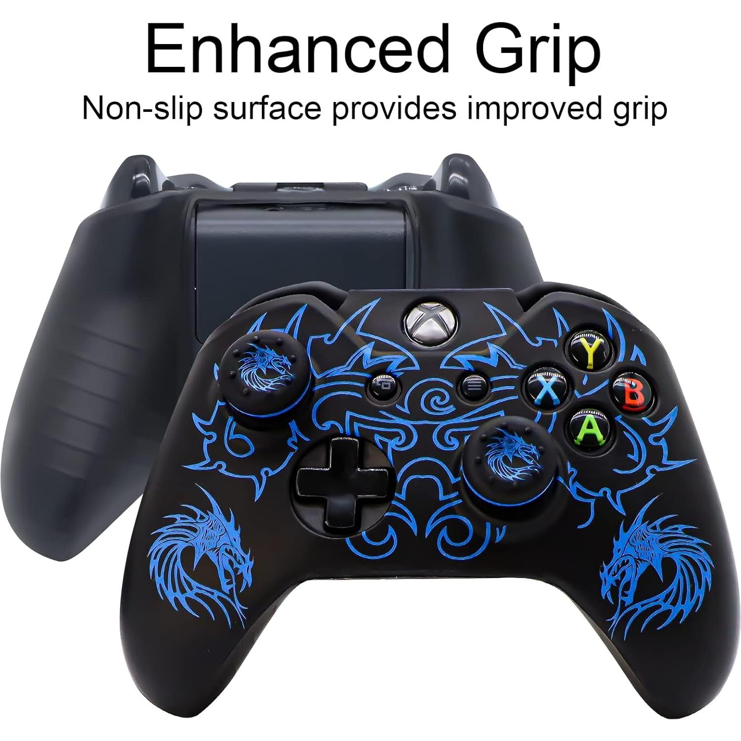 Xbox-One Controller Skin, BRHE Anti-Slip Silicone Cover Protector Case Accessories Set for Microsoft Xbox 1 Wireless/Wired Gamepad Joystick with 2 Thumb Grips Caps (Blue)