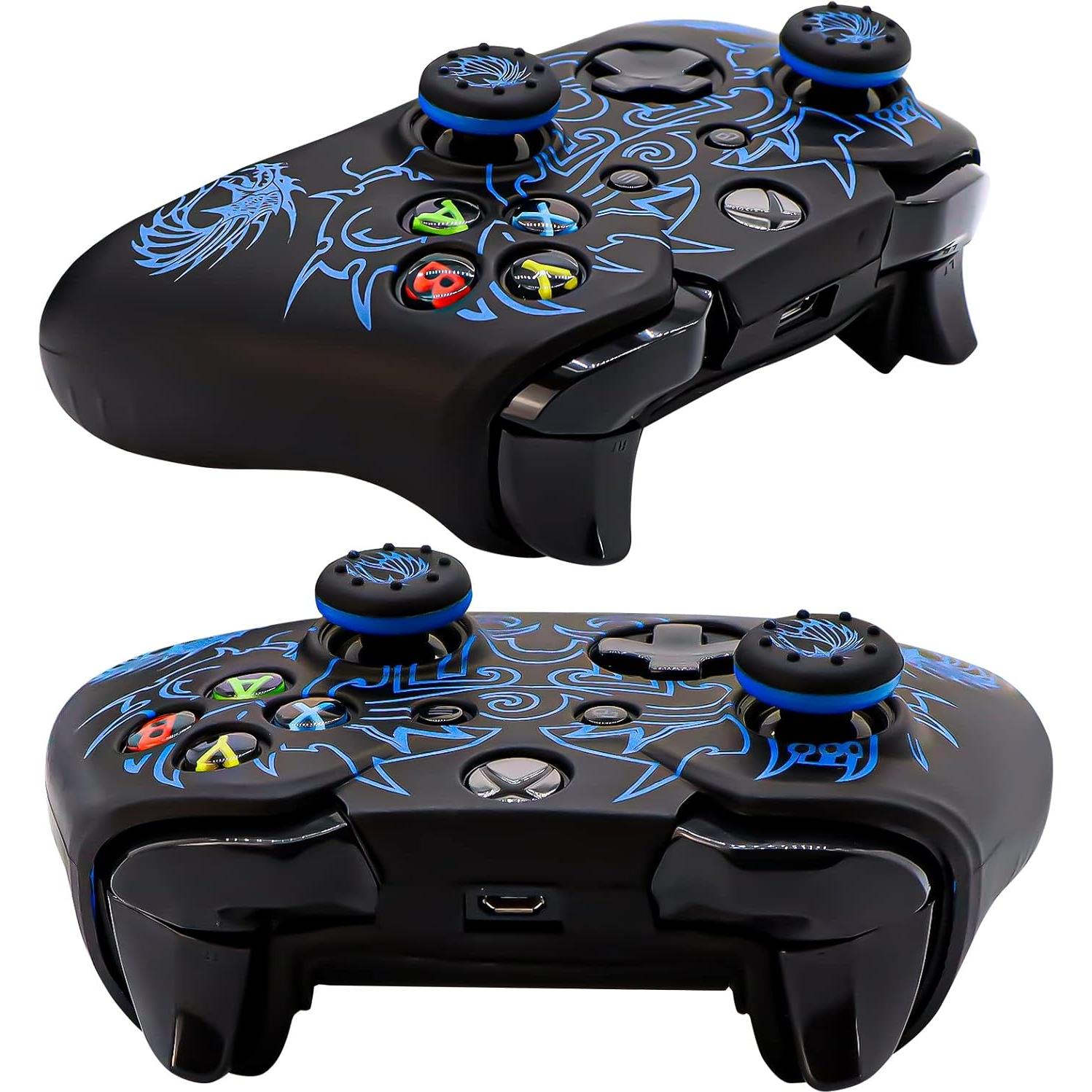 Xbox-One Controller Skin, BRHE Anti-Slip Silicone Cover Protector Case Accessories Set for Microsoft Xbox 1 Wireless/Wired Gamepad Joystick with 2 Thumb Grips Caps (Blue)